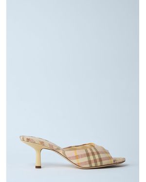 Burberry Check Heeled Mules - Blue