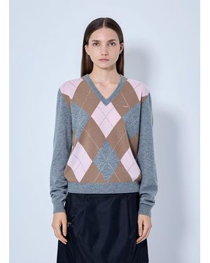 Prada Argyle V-Neck Sweater - Blue