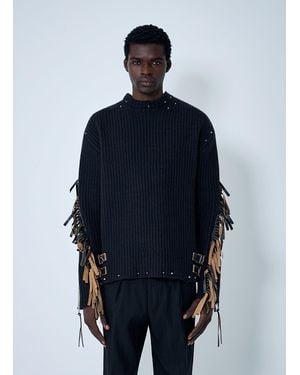 Prada Leather Embellished Wool Jumper - Blue