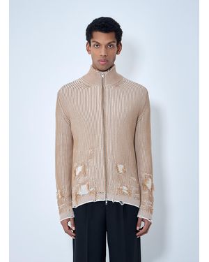 MM6 by Maison Margiela Distressed Ribbed High-Neck Jumper - Natural