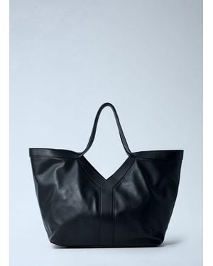 Saint Laurent Large Y-Shaped Leather Tote Bag - Blue