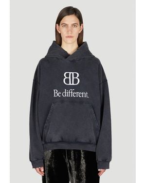 Balenciaga Logo Motif Hooded Sweatshirt - Blue