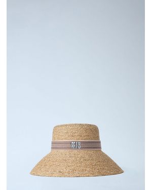 Miu Miu Woven Straw Hat With Logo Band - Blue