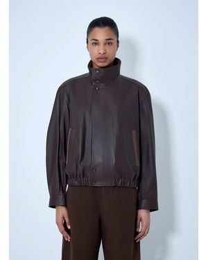 Lemaire High-Collar Leather Jacket - Blue