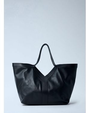 Saint Laurent Large Y-Shaped Leather Tote Bag - Blue