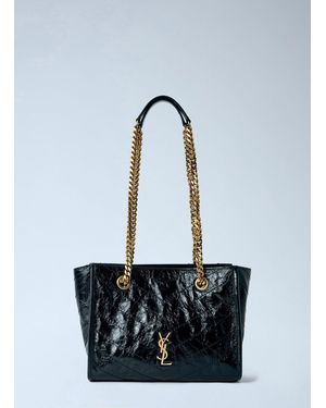 Saint Laurent Niki Small Shopping Bag In Vintage Leather - Blue