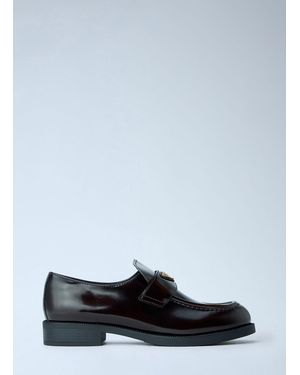 Prada Leather Loafers With Logo Plaque - White