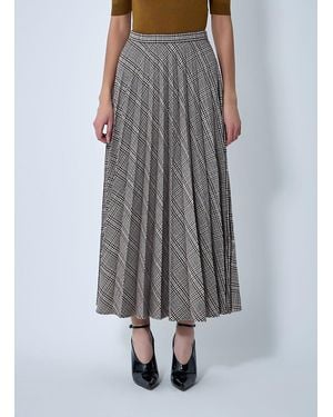 Saint Laurent Pleated Check Maxi Skirt - Gray