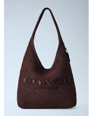 COACH Refined Weave Straw Brooklyn Shoulder Bag 39 - Purple