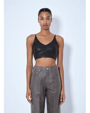 Rick Owens V-Neck Leather Crop Top - Grey