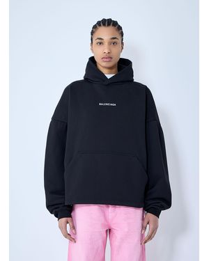 Balenciaga Logo Motif Hooded Sweatshirt - Blue