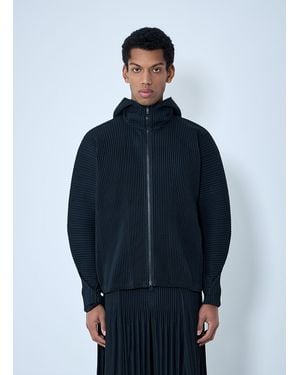 Homme Plissé Issey Miyake Pleated Zip-Up Hooded Jumper - Blue