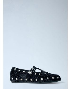 Ganni Mary Jenny Studs Crinkle Velvet Flats - White