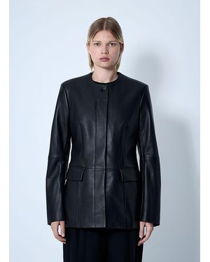 TOTEME Collarless Leather Jacket - Blue