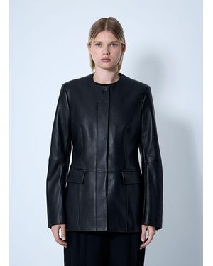 TOTEME Collarless Leather Jacket - Blue
