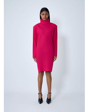 Saint Laurent High Neck Long Sleeve Dress - Pink