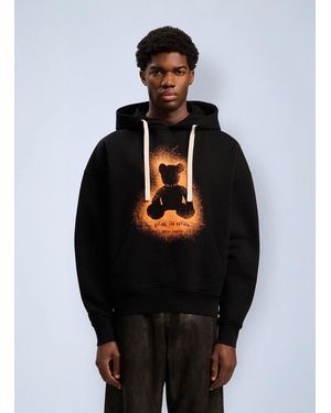 Palm Angels Spray Bear Loose Hooded Sweatshirt - Black