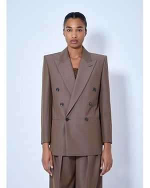 Saint Laurent Double-Breasted Wool Blazer - Brown