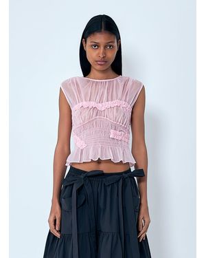 Cecilie Bahnsen Sheer Ruffle Blouse - Red