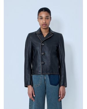 MM6 by Maison Margiela Leather Button-Front Jacket - Blue