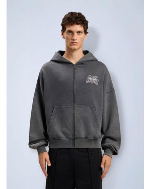 Palm Angels Palm Leaf Loose Zip Hoodie - Gray