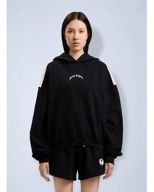 Palm Angels Curved Logo Loose Crop Hoodie - Black