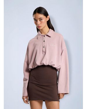 Palm Angels Palm Sway Cropped Long Sleeve Polo - Purple