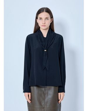 Max Mara Silk Tie-neck Blouse - Blue