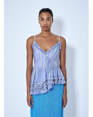 Dries Van Noten Cemil Striped Ruffled Satin Camisole - Blue
