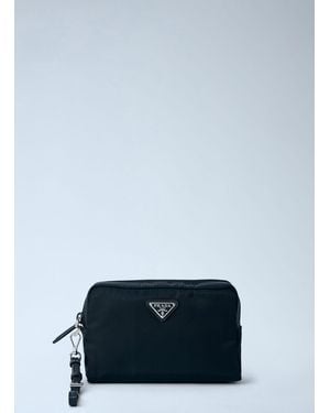 Prada Compact Nylon Pouch With Logo Detail - Blue