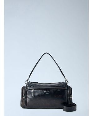 Prada Distressed Nappa Leather Shoulder Bag - Blue
