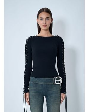 Balenciaga Ribbed Long-Sleeve Top - Black