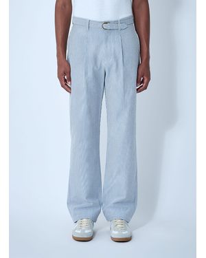 Noah Seersucker Belted Single-Pleat Trousers - Blue