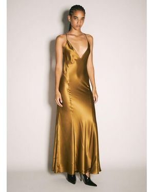 Saint Laurent Silk V-Neck Dress - Metallic