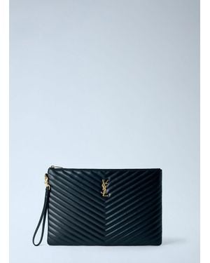 Saint Laurent Cassandre Matelassé Document Holder - Blue
