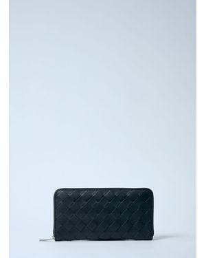 Bottega Veneta Intrecciato Leather Zip-Around Wallet - Blue