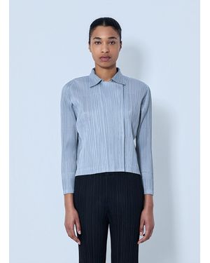 Pleats Please Issey Miyake Structured Pleat Long Sleeve Shirt - Blue