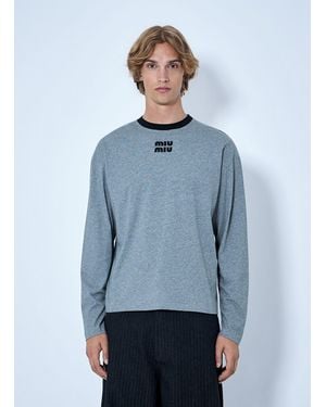 Miu Miu Logo Motif Long Sleeve T-Shirt - Blue