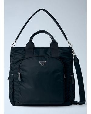 Prada Re-Nylon Logo-Plaque Tote Bag - Blue