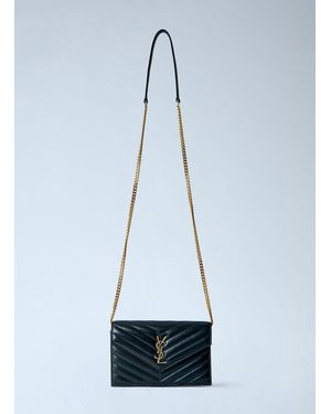 Saint Laurent Cassandre Envelope Chain Wallet - Blue
