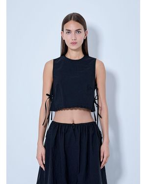 Cecilie Bahnsen Embroidered Taffeta Lace-up Top - Blue