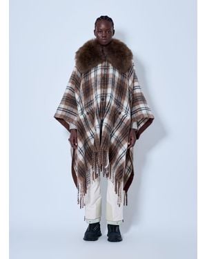Moncler Shearling Collar Mohair, Alpaca & Wool Blend Cape - White