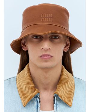 Miu Miu Leather Bucket Hat - Brown