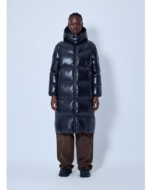 Moncler Harfang Hooded Long Down Coat - Blue