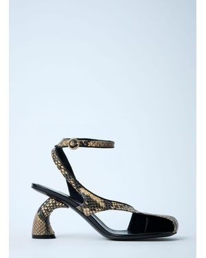 Dries Van Noten Snakeskin-Embossed Slingback Heels - White