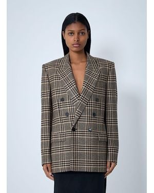 Saint Laurent Double-Breasted Plaid Blazer - Grey