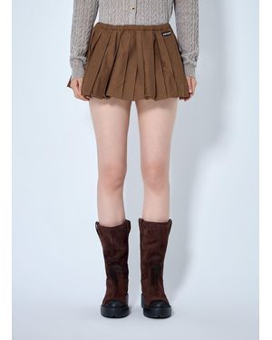 Miu Miu Pleated Gingham Check Mini Skirt - Brown