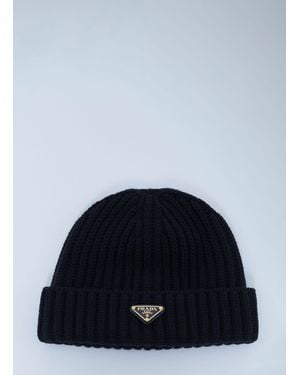 Prada Logo Motif Beanie Hat - Blue