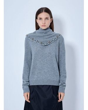 Prada Embroidered-Scarf Cashmere Sweater - Blue