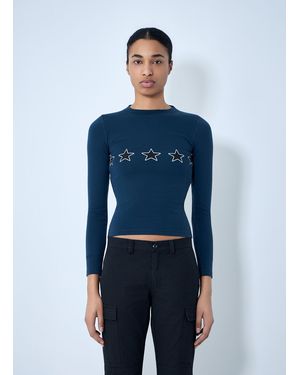 Balenciaga Star Embroidered Ribbed Top - Blue